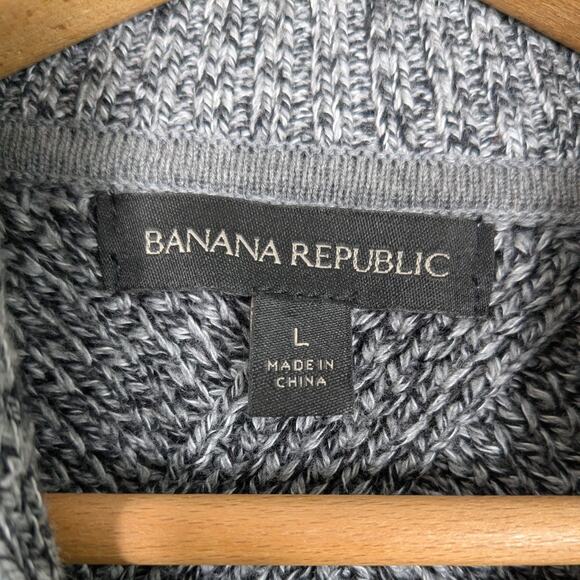 Banana Republic Cardigan Sweater L Gray Shawl Collar Cotton Academia Professor - Picture 7 of 8